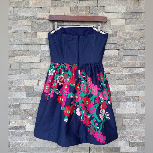 Lily Pulitzer Navy Blue Floral Strapless Dress 2 - Picture 7 of 15